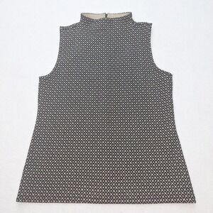 Ann Taylor Top Womens Medium Black Mock‎ Neck Sleeveless Geometric Print Blouse